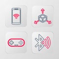 Set line Bullet, Gamepad, Isometric cube and Earth globe icon. Vector