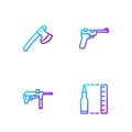 Set line Bullet, Submachine gun M3, Wooden axe and Mauser. Gradient color icons. Vector Royalty Free Stock Photo
