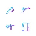 Set line Bullet, Submachine gun M3, Wooden axe and Mauser. Gradient color icons. Vector