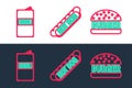 Set line Burger, Beer can and Hotdog sandwich icon. Vector