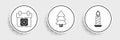 Set line Burning candle in candlestick, Calendar and Christmas tree icon. Vector