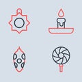 Set line Burning candle, Christmas toy, Lollipop and icon. Vector