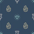 Set line Burning candle, Magic stone and Diamond on seamless pattern. Vector