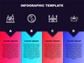 Set line Burning candles, Yin Yang, Muslim Mosque and Masons. Business infographic template. Vector Royalty Free Stock Photo