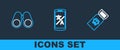 Set line Bus ticket, Binoculars and Online translator icon. Vector Royalty Free Stock Photo