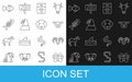 Set line Butterfly, Head of goat or ram, Pig, Bag food, Eagle head, Fish skeleton, and Dog icon. Vector