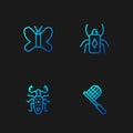 Set line Butterfly net, Beetle deer, and bug. Gradient color icons. Vector Royalty Free Stock Photo