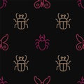 Set line Butterfly, Stink bug and Beetle deer on seamless pattern. Vector