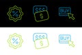 Set line Buy button, Discount percent tag and New price dollar icon. Vector