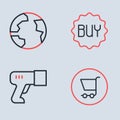 Set line Buy button, Scanner scanning bar code, Shopping cart and Worldwide icon. Vector Royalty Free Stock Photo