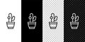 Set line Cactus and succulent in pot icon isolated on black and white, transparent background. Plant growing in a pot Royalty Free Stock Photo