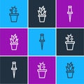 Set line Cactus and succulent in pot, Push pin and Plant icon. Vector Royalty Free Stock Photo