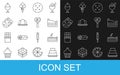 Set line Cake, Cherry cheesecake, Piece of, Cookie or biscuit, Jelly, Ice cream in bowl and Lollipop icon. Vector Royalty Free Stock Photo