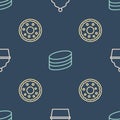 Set line Cake, Donut and Brownie chocolate cake on seamless pattern. Vector