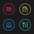 Set line Cake, Fork, spoon and knife, Online ordering delivery and icon. Vector Royalty Free Stock Photo