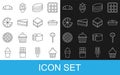 Set line Cake, Lollipop, Homemade pie, Brownie chocolate cake, Piece of, Croissant and icon. Vector