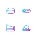 Set line Cake, Piece of cake, Macaron cookie and Chocolate roll. Gradient color icons. Vector