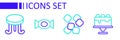 Set line Cake, Sugar cubes, Candy and Coffee table icon. Vector Royalty Free Stock Photo