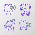 Set line Calcium for tooth, Tooth whitening concept, with caries and icon. Vector