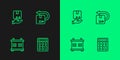 Set line Calculator, Container, Delivery hand with box and Return cardboard icon. Vector