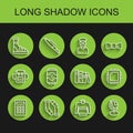 Set line Calculator, Socks, Slippers with socks, Sweater, Earth globe, Energy drink, Processor CPU and Book icon. Vector