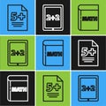 Set line Calculator, Triangle math and Calculation icon. Vector