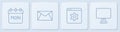 Set line Calendar, Browser setting, Mail and e-mail and Computer monitor. White square button. Vector Royalty Free Stock Photo