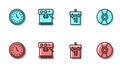 Set line Calendar, Clock, Coffee machine and CD or DVD disk icon. Vector Royalty Free Stock Photo
