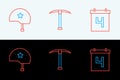 Set line Calendar with date July 4, Military helmet and Pickaxe icon. Vector