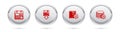 Set line Calendar, Floppy disk backup, Server setting and Setting database server. Silver circle button. Vector Royalty Free Stock Photo