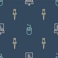 Set line Calendar, Push pin and Computer mouse on seamless pattern. Vector