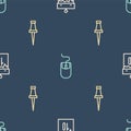 Set line Calendar, Push pin and Computer mouse on seamless pattern. Vector Royalty Free Stock Photo