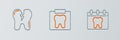 Set line Calendar with tooth, Broken and X-ray of icon. Vector