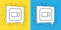 Set line Camera icon isolated on yellow and blue background. Video camera. Movie sign. Film projector. Vector Royalty Free Stock Photo