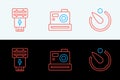 Set line Camera timer, Photo camera flash and icon. Vector