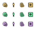 Set line Cancelled fingerprint, Shield with world globe, Key and Safe icon. Vector