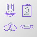 Set line Candy, Easter eggs, Greeting card with Happy and rabbit icon. Vector Royalty Free Stock Photo