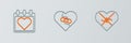 Set line Candy in heart shaped box, Calendar with and Healed broken icon. Vector