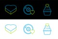 Set line , Candy in heart shaped box and Romantic music icon. Vector