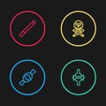 Set line Candy, Joint pain, knee pain, Bones skull and Cigarette icon. Vector