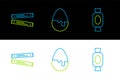 Set line Candy, Sugar stick packets and Chocolate egg icon. Vector