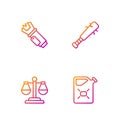 Set line Canister fuel, Scales of justice, Police electric shocker and Baseball bat with nails. Gradient color icons