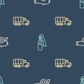 Set line Cannon, Military truck and Cocktail molotov on seamless pattern. Vector