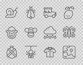 Set line Canteen water bottle, Africa safari map, Safari car, Spider, Snail, Monkey, Shirt and Butterfly icon. Vector