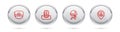 Set line Captain hat, Location with anchor, Jellyfish and . Silver circle button. Vector