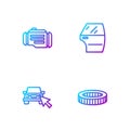 Set line Car air filter, Online car sharing, Check engine and door. Gradient color icons. Vector