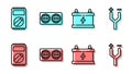 Set line Car battery, Multimeter, Electrical outlet and Electric cable icon. Vector