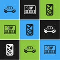 Set line Car, City map navigation and Taximeter icon. Vector