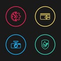 Set line Car DVR, Waterproof, Cash back and Clock and gear icon. Vector Royalty Free Stock Photo