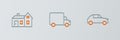 Set line Car, House and Delivery cargo truck icon. Vector Royalty Free Stock Photo